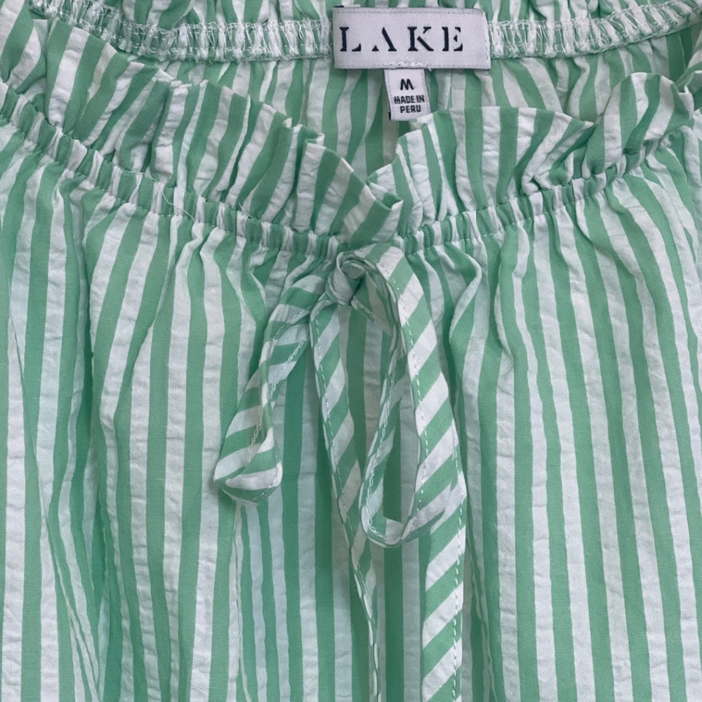 LAKE brand Alice Nightgown in Clover Leaf Green Seersucker Breezy Breathable M - Picture 2 of 3